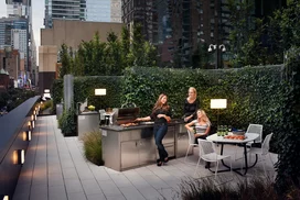 BBQ grills and outdoor seating areas